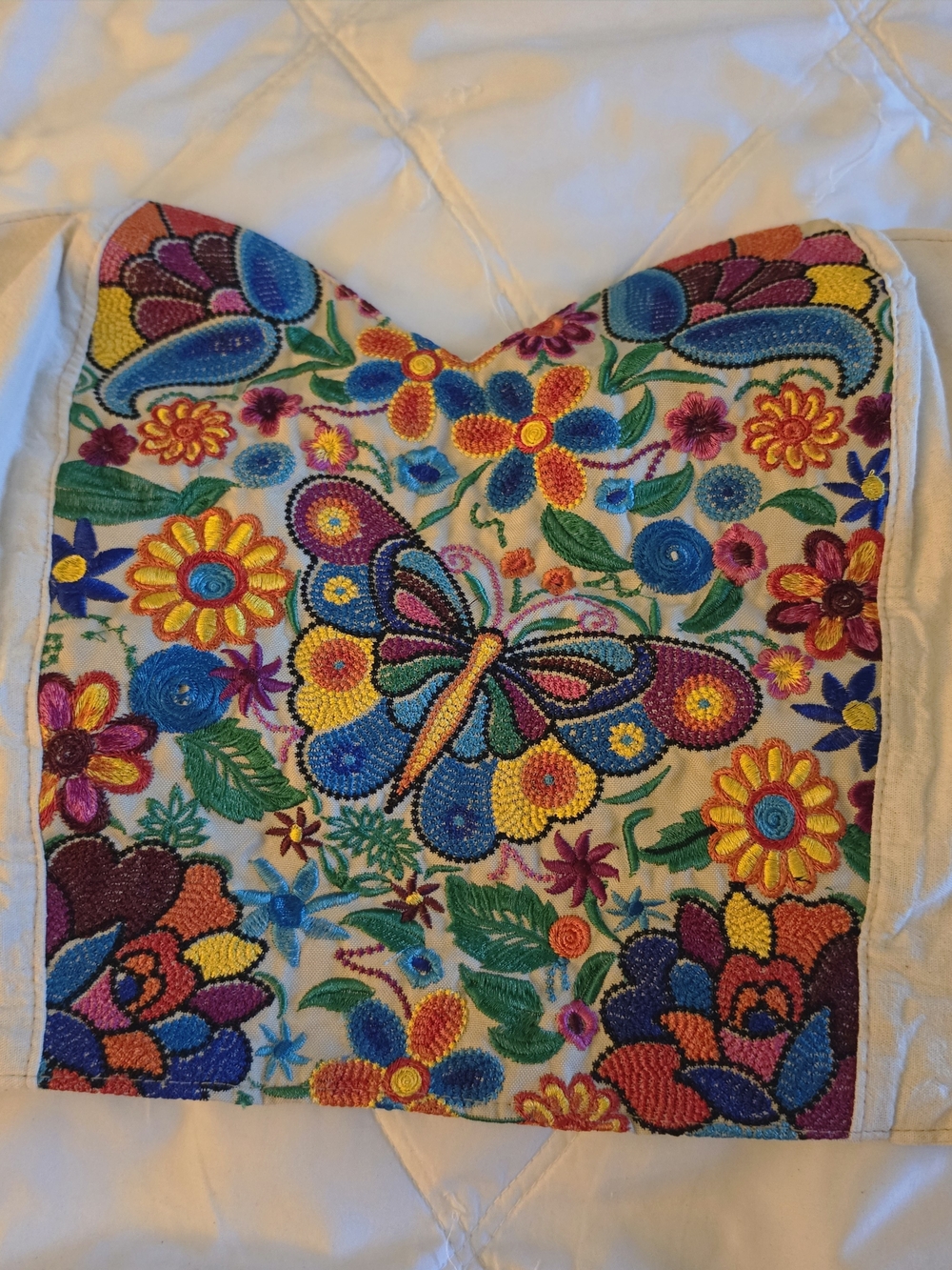 Artisanal Mexican Embroidered Tube Top | Floral Butterfly Crop Bustier Coquette